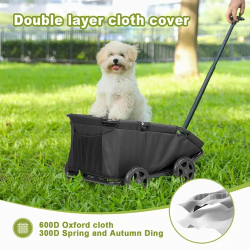 Vista 7 de Mini cochecitos para perros para mini mascotas, carritos de compras multifuncionales plegables con mango extensible, cojín integrado y cuerda