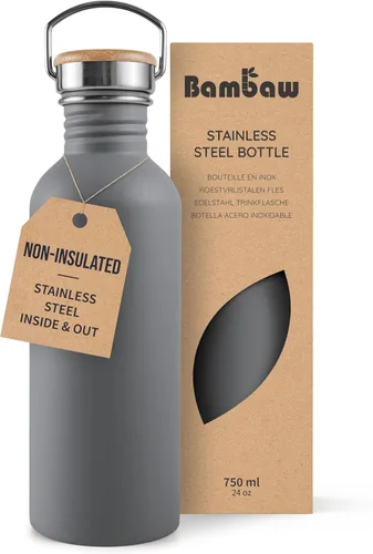Vista 19 de Bambaw Botella de agua de acero inoxidable de 16 onzas, botella deportiva azul marino, no aislada, de pared simple, botella de agua pequeña de metal
