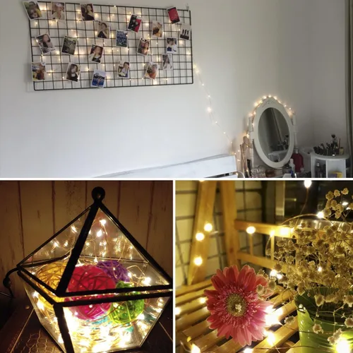 Vista 4 de Moobibear Guirnalda de luces de hadas impermeables enchufables con control remoto de 24 teclas, 100 luces LED de 33 pies, color blanco cálido, luz