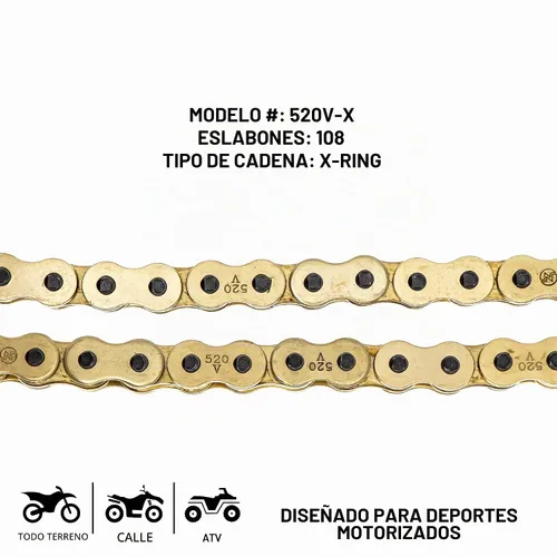 Vista 4 de Niche - Cadena de transmisión prémium sin junta tórica de alta resistencia con enlace maestro para motocicletas y ATVs 520V-X, Gris