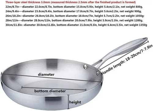 Vista 6 de Sartén, sartén de acero inoxidable, sartenes de grado profesional para cocinar, sartén antiadherente de 9 a 12 pulgadas (color: 8.7 in)