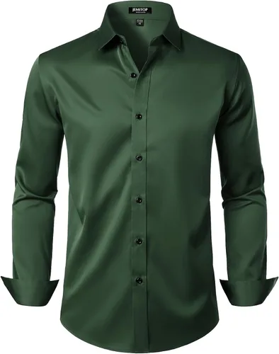 Vista 11 de JEMITOP Mens Stretch Wrinkle Free Dress Shirts Naranja quemado
