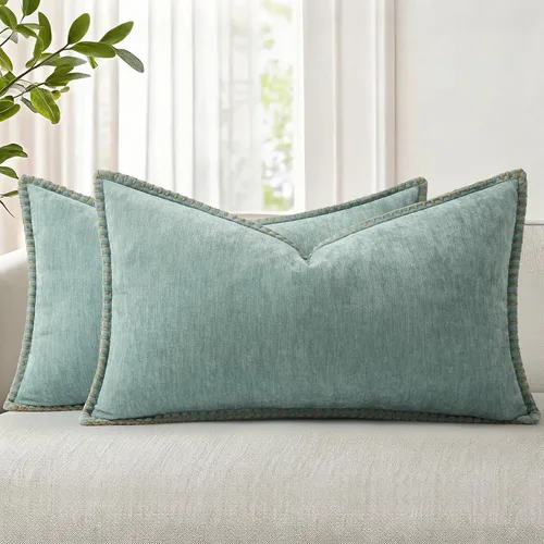 Vista 27 de decorUhome Juego de 2 fundas de almohada de felpilla suave y acogedora de otoño de 12 x 12 pulgadas, fundas decorativas modernas de terciopelo Aqua