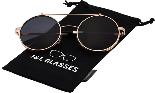 Vista 2 de J&L Glasses Gafas de sol redondas retro abatibles Steampunk