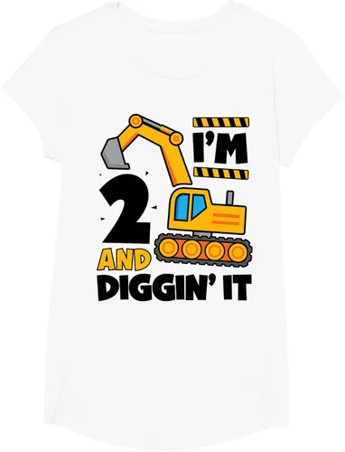 Vista 16 de Kids 2 Two and Digging It 2nd Birthday Boy Construction Excavator T-Shirt, Gris Gris Oscuro