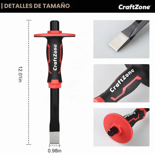Vista 3 de Cincel de mampostería, resistente de extremo plano, mortero de hormigón, piedra de mortero, cincel de ladrillo con protector de mano para romper