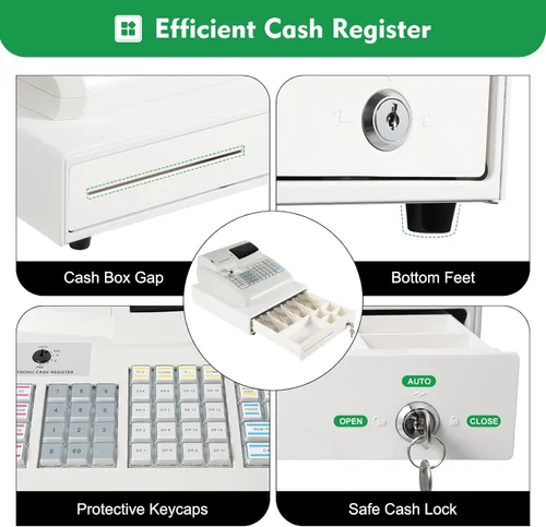 Vista 8 de Caja de cajón de caja registradora electrónica de 47 llaves, sistema de gestión de efectivo Pantalla LED de 6 dígitos, sistema de monedas