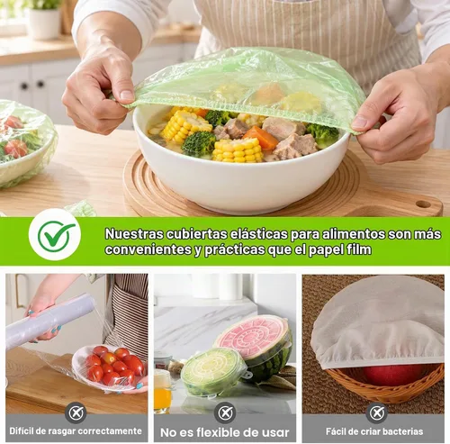 Vista 4 de Mwellewm 60 fundas elásticas para tazones Saran Wrap de plástico