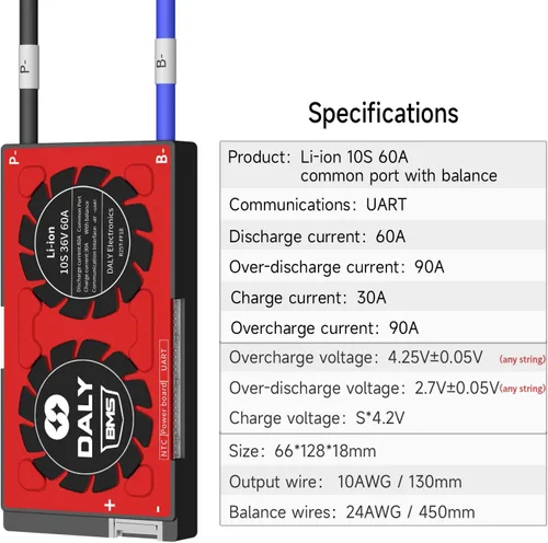 Vista 5 de DALY BMS inteligente con control inalámbrico Bluetooth SOC UART 10S 36V 60A 3.7V Li-ion placa de protección de batería con cables de equilibrio BMS
