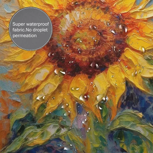 Vista 4 de YLATY2395 - Cortina de ducha de girasol para baño, pintura al óleo, hojas verdes, flores, bohemio, tela amarilla abstracta, moderna, impermeable
