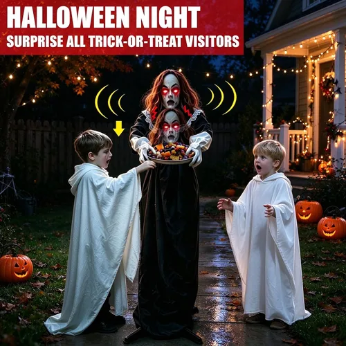 Vista 10 de 5.3 Ft Scary Halloween Animatronics Decorations Outdoor Life Size Maid