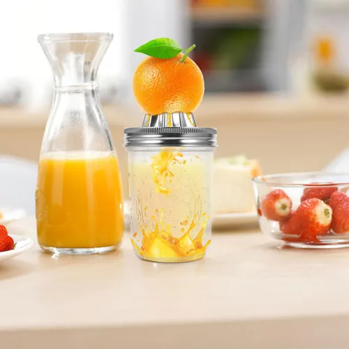 Vista 5 de Exprimidor manual de cítricos para tarro Mason de 16.2 fl oz, exprimidor de limón de acero inoxidable para el hogar, exprimidor de frutas