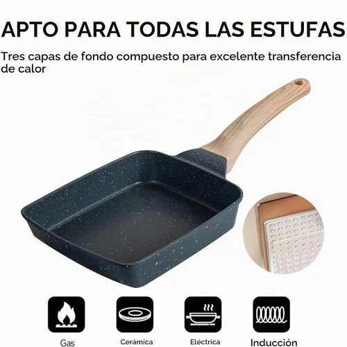 Vista 5 de Sartén antiadherente de granito para tortillas – Sartén para panqueques y olla de huevos saludable adecuada para estufa de gas, sartén versátil