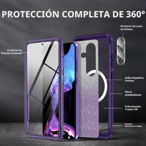 Vista 3 de Hekodonk Funda con Purpurina para Samsung Galaxy S24 Plus, Compatible con MagSafe