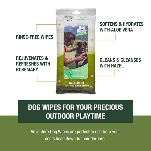 Vista 4 de Adventure Medical Kits Toallitas para perros, con infusión de aloe, paquete de 4 8 toallitas gruesas y ricas en humedad que limpian y calman a tu