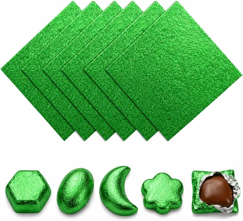Vista 8 de 200 envoltorios cuadrados de papel de aluminio de papel de aluminio para decoración de envases de dulces (3.9 x 3.9 pulgadas) diseño de cáscara