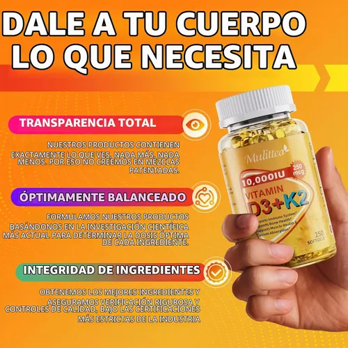 Vista 4 de Vitamina D3 K2 10000 UI con MK7 para la salud ósea, inmune y cardíaca, 250