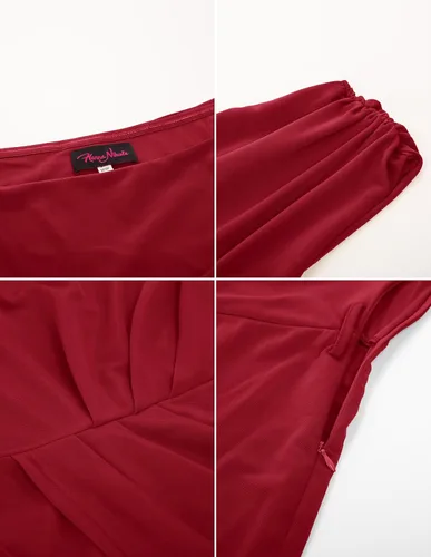 Vista 4 de Hanna Nikole Vestidos de fiesta ajustados de un hombro para mujer, talla grande, con dobladillo envolvente con purpurina, con cinturón, vestido midi