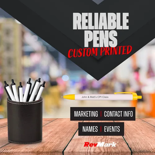Vista 2 de RevMark Bolígrafos personalizados de cuerpo ancho, tinta negra, fabricados en los Estados Unidos, impresos a medida con información del evento