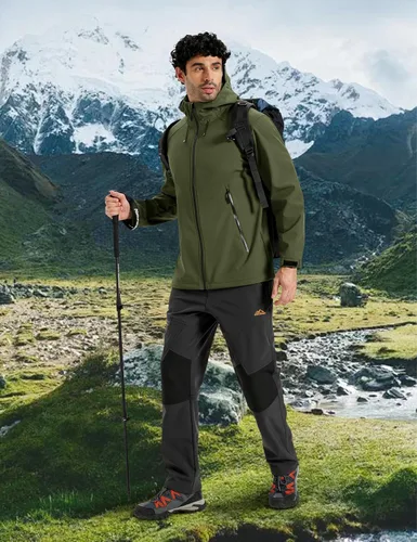 Vista 2 de MAGCOMSEN Chaqueta impermeable Softshell para hombre, con forro polar, ligera, con capucha, rompevientos, para invierno, senderismo, táctica
