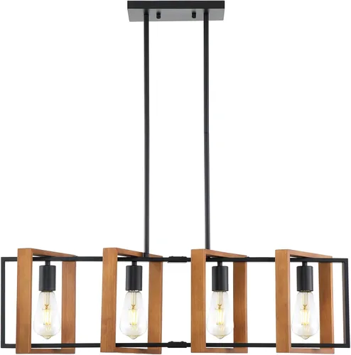 Vista 9 de Iluminación de isla de cocina de 35.4", lámpara de araña de 4 luces para comedor estilo granja, iluminación colgante moderna en negro, luces
