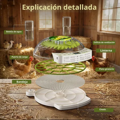 Vista 9 de Incubadora inteligente de 22 huevos, eclosión con un solo clic, control automático de humedad de temperatura, girador automático de huevos, vela