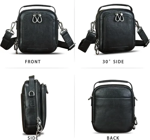 Vista 4 de IVTG Bolso de mensajero de cuero genuino para hombre, bolso bandolera pequeño, bolso cruzado para el trabajo, negocios