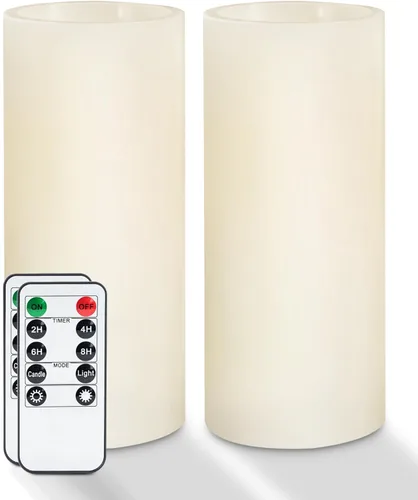 Vista 8 de Homemory Velas de cera sin llama de 5 x 3 pulgadas, velas LED de pilar con control remoto y temporizador, luz parpadeante amarilla ámbar