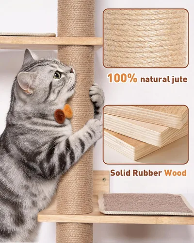 Vista 3 de Árbol para gatos de 80.3 pulgadas de alto para pared, árbol de gato de 5 niveles de piso a techo, árbol para gatos ajustable montado en la pared