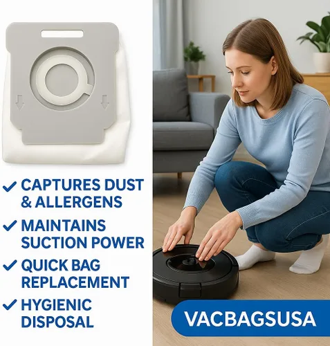 Vista 5 de Paquete de 6 bolsas para aspiradora Roomba iRobot i7 Series, reemplazo antialérgeno – VacBagsUSA, ajuste perfecto para aire más limpio