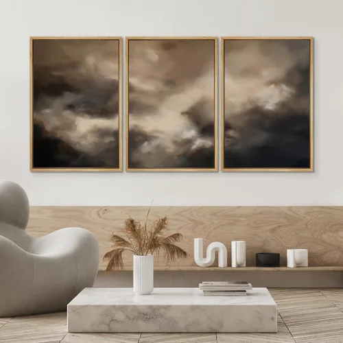 Vista 4 de SIGNWIN Lienzo enmarcado para pared, juego de arte dramático de cielo tormentoso, ilustraciones de paisaje nuboso Moody, arte moderno decorativo