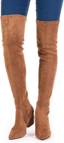 Vista 8 de N.N.G Botas por encima de la rodilla para mujer hasta el muslo de gamuza Bloque de invierno bajo por encima de plano largo OTK Comfort Punta