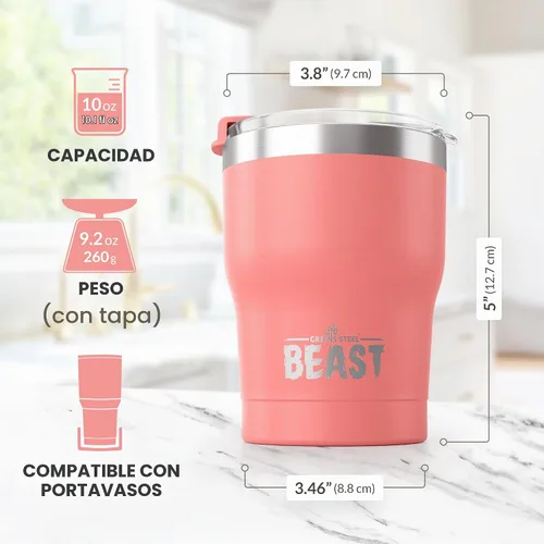Vista 6 de Beast Vaso de 10 oz de Acero Inoxidable con Aislamiento al Vacío Taza para Café y Hielo de Doble Pared Termo de Viaje (Rosa Flor)