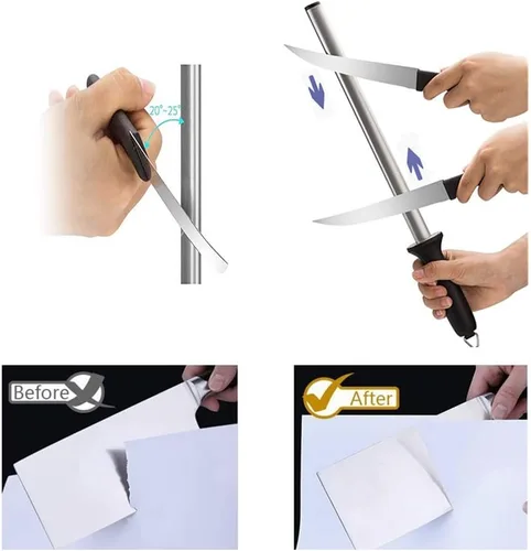 Vista 5 de Cuchillo de acero profesional Rod afilador de cuchillos herramienta de afilado para restaurante de hotel