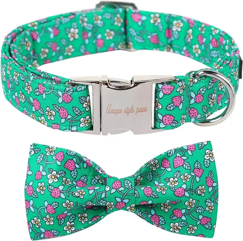 Vista 43 de Unique style paws Collar de perro de algodón con lazo, collar para cachorro con cuadrícula negra y azul para perros pequeños, medianos y grandes