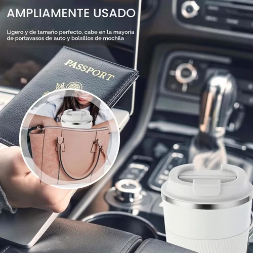Vista 6 de GEMFUL Tazas de café de viaje de 13 onzas, juego de acero inoxidable 2 unidades-13 oz