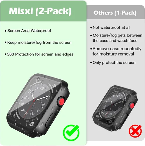 Vista 4 de Misxi Paquete de 2 fundas impermeables con botón diseñadas para Apple Watch Series 3 Series 2 de 38mm, funda rígida de policarbonato anticaídas