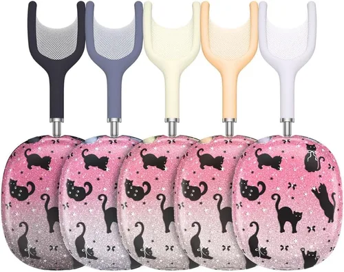 Vista 2 de VELVET CAVIAR Funda para AirPods Max 2 y 1 – Lindo accesorio protector para auriculares (purpurina de gato negro)