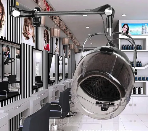 Vista 2 de Secador de pelo negro de pie, con capucha ajustable, con ruedas, equipo profesional de salón para belleza y secado de cabello en el hogar