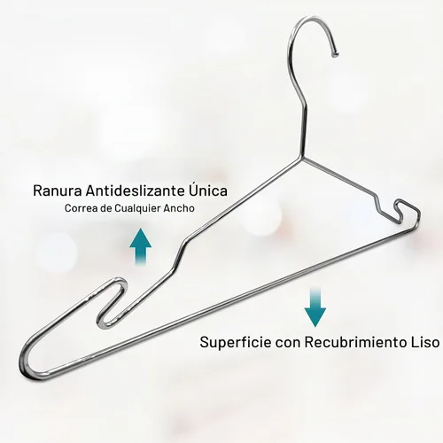 Vista 5 de Perchas de metal cromado, perchas de ropa resistentes con ranuras antideslizantes, perchas delgadas que ahorran espacio, paquete de 10