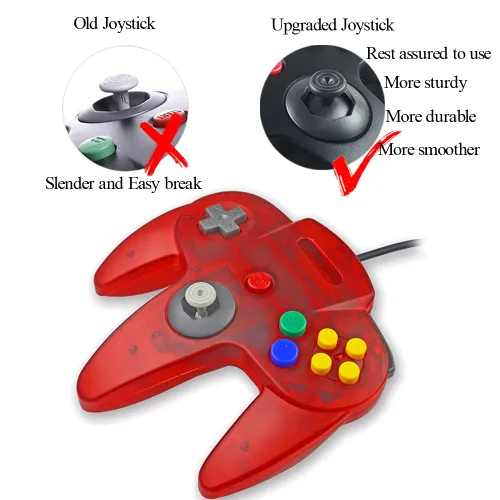 Vista 2 de Tevodo N64 Controller, Upgraded Joystick Classic Wired Controller Compatible with N64 Console (Clear Red and Clear Blue)
