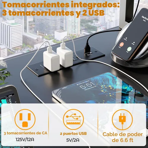 Vista 6 de Cyclysio Escritorio para juegos con gabinete, escritorio para computadora de 39 pulgadas con luces LED y tomas de corriente, escritorio de oficina