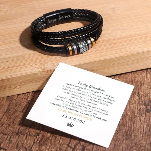 Vista 7 de JoycuFF Men Leather Bracelet Gifts for Birthday Christmast Braided Bracelet for Boyfriend Son Grandson Brother Son 7.58.59 inches Wristband