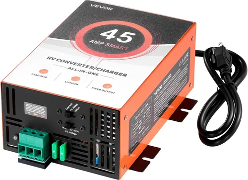 Vista 12 de VEVOR Convertidor de energía para RV, 35 Amp, Convertidor de 110V AC a 12V DC para RV, cargador de batería, carga inteligente de 4 etapas, rango