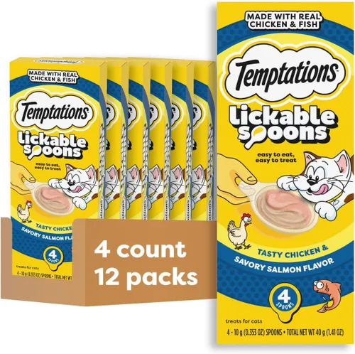 Vista 11 de Temptations Cucharas para lamer, golosinas suaves para gatos, golosinas húmedas para gatos adultos, sabroso sabor a pollo y queso cursi, 4 cucharas