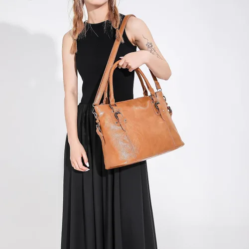 Vista 5 de Bolso de mano clásico de moda para mujer, bolso de cuero de gran capacidad