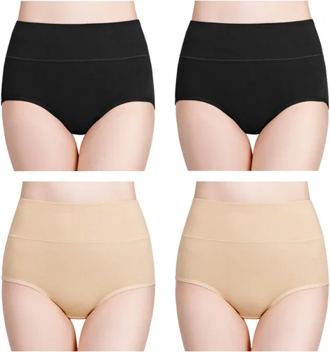 Vista 9 de wirarpa Ropa interior de algodón para mujer, de cintura alta, cobertura completa, paquete de 4 unidades (talla regular y grande)