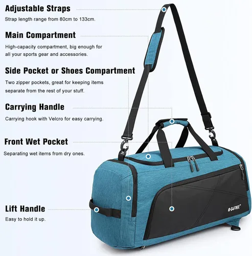 Vista 4 de G4Free Mochila de lona de 3 vías de 45L60L, bolsa de gimnasio con bolsillo húmedo y compartimento para zapatos, bolsa de lona para viajes