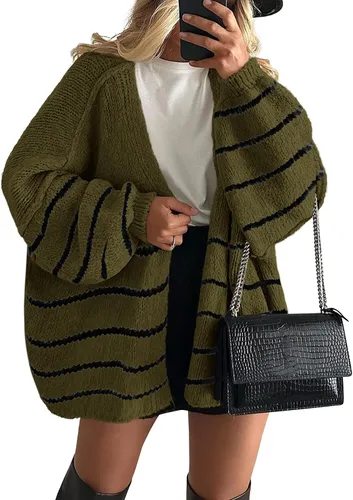 Vista 35 de PRETTYGARDEN Suéteres tipo cárdigan de gran tamaño para mujer Albaricoque