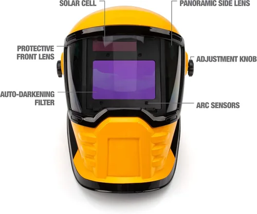 Vista 2 de Dewalt Casco de soldadura de oscurecimiento automático de visión amplia, tres modos de oscurecimiento, 4 sensores de arco rápido relámpago, lentes